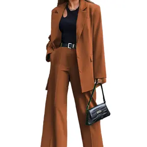 Hot Sale Women Fashion Solid Color Women's Suits 2 Piece Set Long Sleeve Turn Down Collar Office Formal Women's Suits