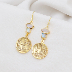 925 Sterling Silver Classic Dangle <b>Earrings</b> Elegant Fine Silver Jewelry with Rainbow <b>Moonstone</b> Gemstone Gold Plated Drop Design - Product Image 3