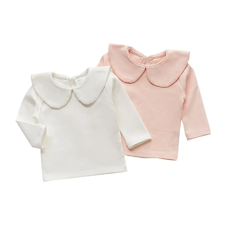 女の赤ちゃんトップスTシャツブラウス新しい女の赤ちゃんベーシックホワイトプルオーバートップス幼児長袖下着シャツピーターパンカラー