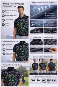 Diseña polos de golf deportivos personalizados de corte ajustado, de secado rápido, con estampado sublimado de gran tamaño y logotipo bordado. - Product Image 2