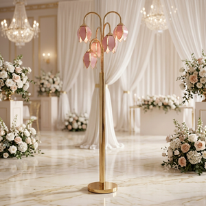 Lámpara de Pie de Estilo Nórdico de Lujo para el Hogar, Lámpara de Pie Tulipán con Múltiples Cabezales, Brazo Curvo de Metal, Pantalla de Tulipán de Vidrio Rosa, E26, 180 cm - Product Image 4