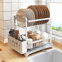 Égouttoir à vaisselle métallique détachable à 2 niveaux, peu encombrant, avec porte-couverts, étagère de rangement pour comptoir de cuisine pour vaisselle
