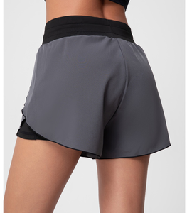 Cintura alta Run Sport Ladies Retro Venta al por mayor 2 en 1 Flowy Running Shorts para mujeres - Product Image 2