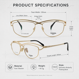 <span class=keywords><strong>YOUMA</strong></span> SPACE Damen-Lesebrille aus reinem Titan, luxuriöse Rahmen, schwebende Doppelbrille, laserfiligran, 55-17-140 mm Brillengestelle - Product Image 5