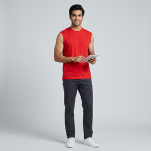 Camiseta sin mangas de punto acanalado transpirable unisex para hombre, estilo urbano, cuello en V, corte ajustado, precio económico, personalizada con estampado. - Product Image 1