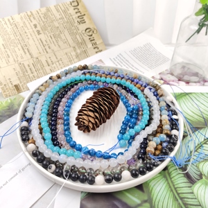 Perle Sciolte in <span class=keywords><strong>Pietra</strong></span> Naturale Lucidate a Mano da 8mm, Onice <span class=keywords><strong>Blu</strong></span> e <span class=keywords><strong>Pietra</strong></span> <span class=keywords><strong>di</strong></span> <span class=keywords><strong>Luna</strong></span> Bianca per Creazione <span class=keywords><strong>di</strong></span> Gioielli e Artigianato - Product Image 1