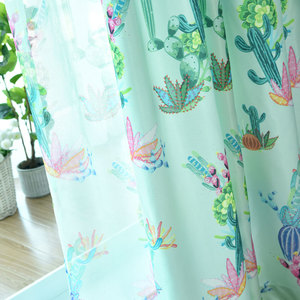 Cortina semitranslúcida de poliéster con estampado de cactus en acuarela verde menta nórdica <span class=keywords><strong>para</strong></span> sala de estar y dormitorio - Product Image 4