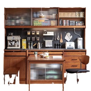 Solid Wood <b>Sideboard</b> With Storage And Integrated Dining Table For Living Room Cabinet Use - Product Image 5