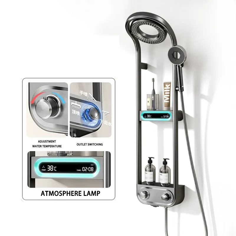 Neues Smart-Dusch set für die hydro elektrische Digital anzeige Druck-Wand montage Atmosphere Light Copper-Dusch set