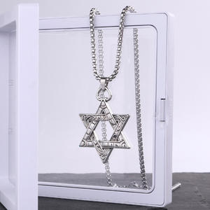 Collar con Colgante de Estrella de Seis Puntas de Doble Cara, Chapado en Plata, Acero de Titanio, Estilo Vintage, Geométrico, Unisex, Cadena de 70cm - Product Image 2