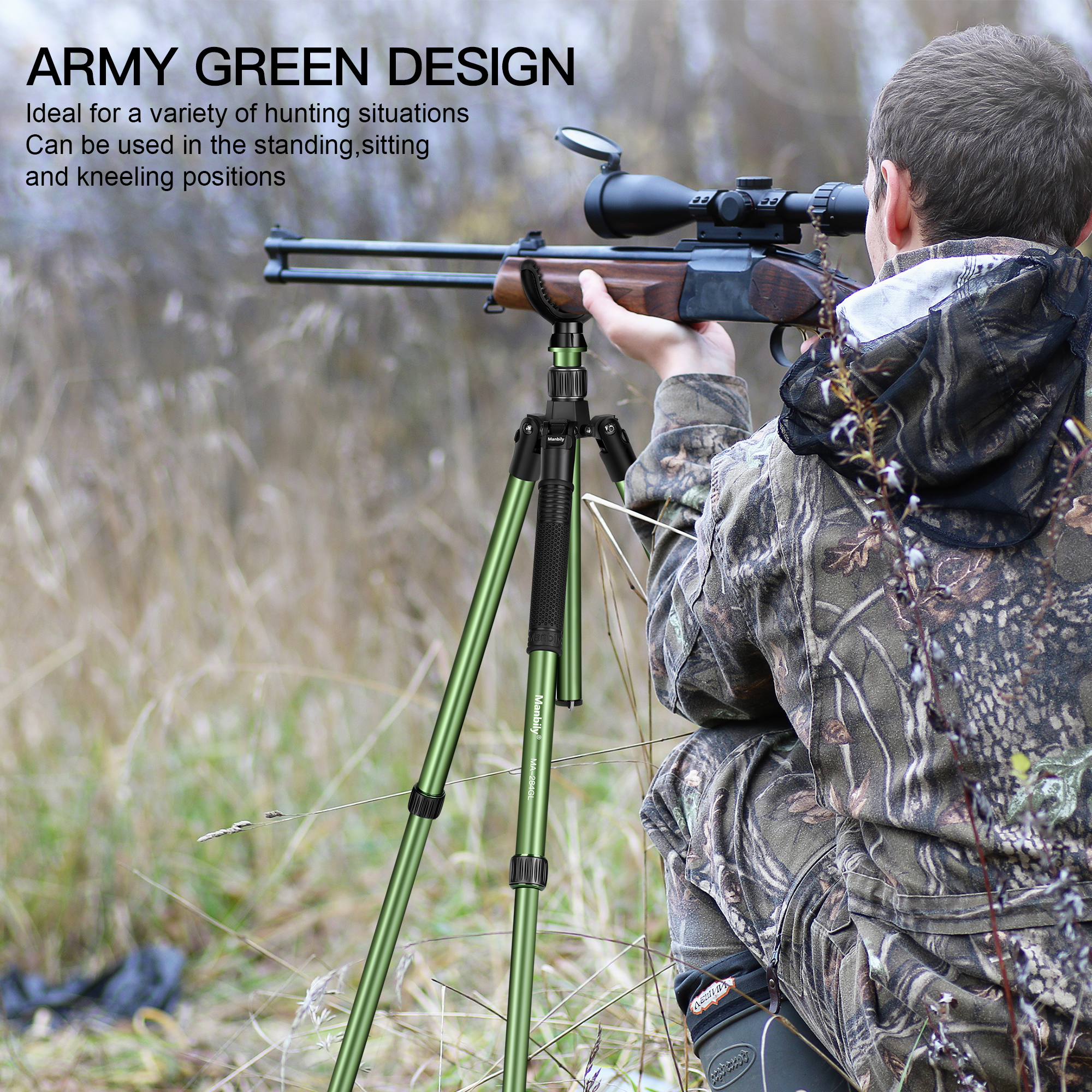 Manbily 73 дюймовый Регулируемый алюминиевый штатив для охоты, штатив для стрельбы с U-образной кокеткой