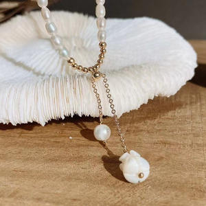 2025 Vintage Bell Orchid Freshwater Pearl Necklace 14K Gold <b>Bead</b> Carving Sea Mother <b>Shell</b> for Women - Product Image 3