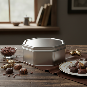 Octagonal <b>Tin</b> Can 3.5 lt Metal <b>Chocolate</b> Box 221x221 x H80 mm 3.5 lt Slip Lid - Product Image 3