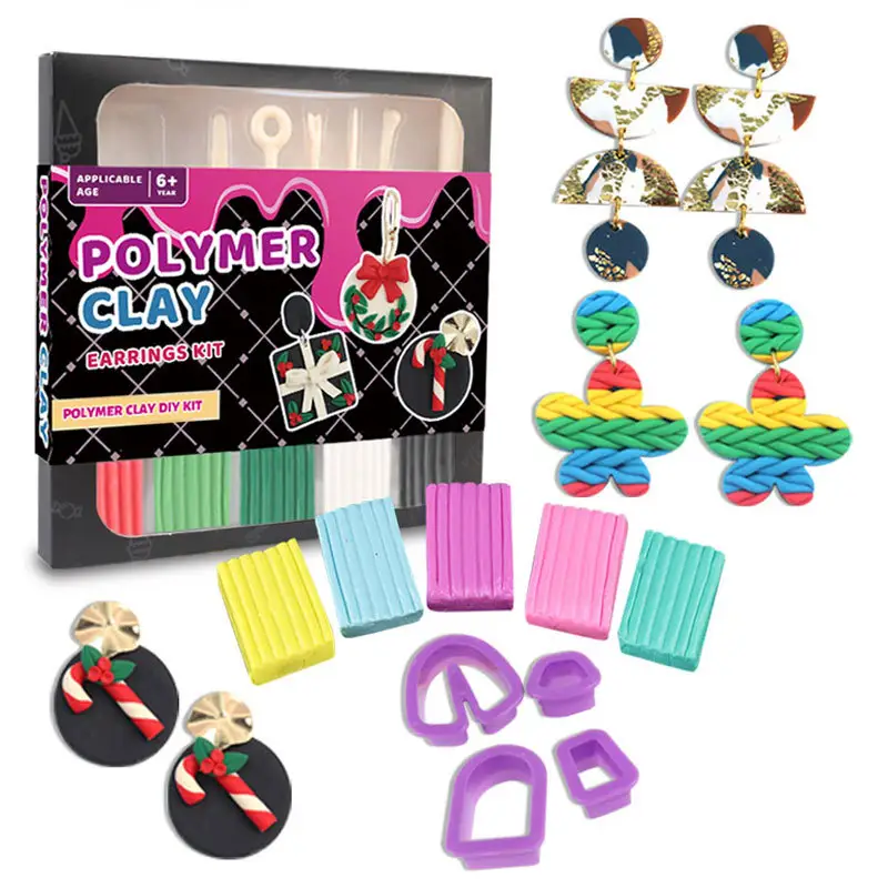 Polymer Clay Earrings Making Kit with Cutters Oven Bake Clay Modeling Clay Jewelry Making Kit for Beginner