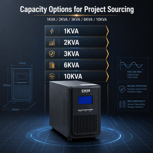 Eksi Single Phase Online UPS 3kVA Frekuensi Tinggi Gelombang Sinus Murni 110V 220V 50Hz 60Hz LCD Kontrol Digital DSP - Product Image 3