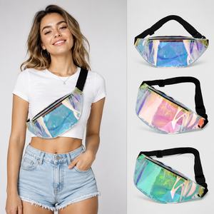 Holographic Fanny Packs 32cm Iridescent Belt <b>Bag</b> PVC Waist <b>Bag</b> Zipper Adjustable Strap Waterproof Women <b>Festival</b> Rave Streetwear - Product Image 1