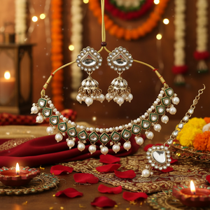 Super Quality Traditional Ethnic Gold Plated <b>Crystal</b> Rhinestone Pearl Choker Necklace <b>Set</b> Jhumka Earrings Maang Tikka Party - Product Image 3