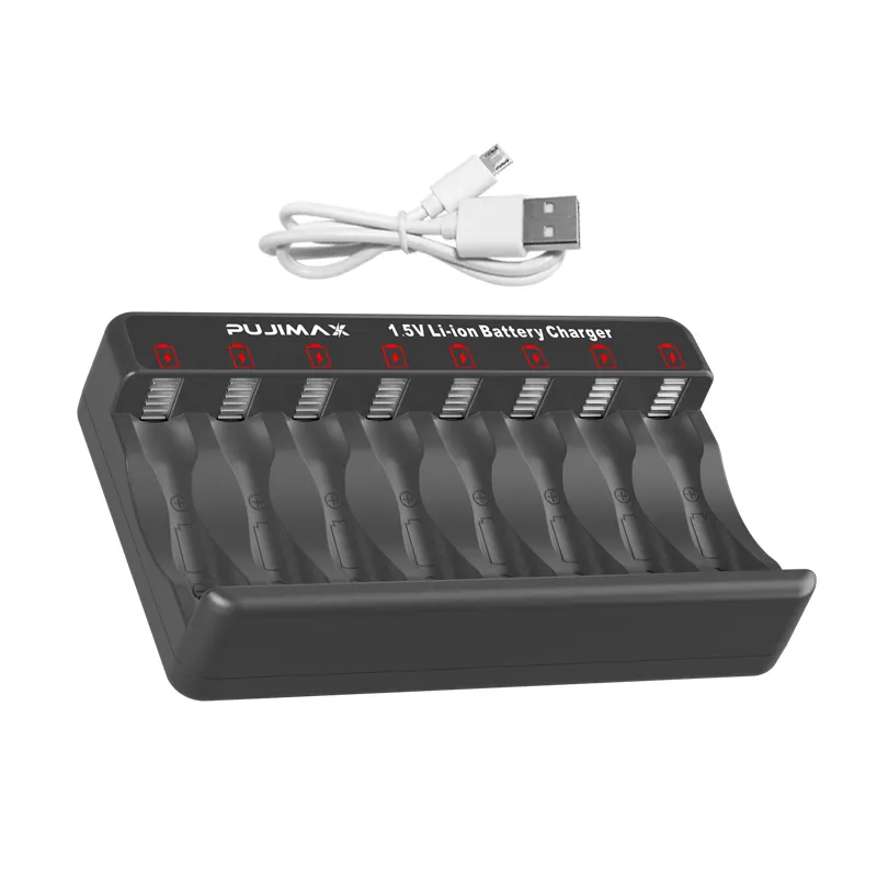 Pujimax USB Lithium Ion pin 1.5V sạc AA AAA Li-ion có thể sạc lại pin sạc 8 khe cắm pin Lithium gói Sạc 1.5V