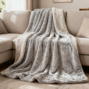 Double Sided Sherpa Fleece <strong>Blanket</strong> <strong>Extra</strong> Thick Plush Reversible Winter <strong>Throw</strong> <strong>Blanket</strong> and <strong>Large</strong> Couch Cover - Product Image 5