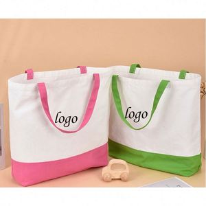 Sacs de shopping en toile de coton de couleur naturelle avec logo personnalisé, sacs fourre-tout en toile de coton vierge pour femmes - Product Image 2