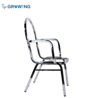 Pièces de chaise de salle à manger en acier chromé non fini, sans revêtement en tissu, avec accoudoirs, pour hôtel