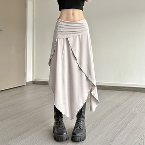 Falda Irregular Estilo Postapocalíptico INS para Mujer, Color Sólido, Largo Medio, Cintura Alta, Diseño Fruncido, Falda de Moda - Product Image 6
