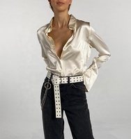 Hoch bewertete Damen-Tunika mit V-Ausschnitt, schlicht, langärmelig, lässig, aus Seidensatin, Bluse, Oberteil, Hemd