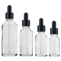 Flacon compte-gouttes en verre transparent noir personnalisé, de 5 ml à 100 ml, avec bouchon à vis et sérigraphie pour huiles essentielles