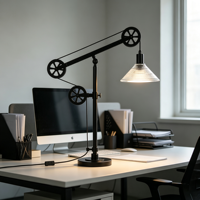 Lampe de table industrielle à bras articulé en métal noir, lampe de bureau réglable avec contrepoids, abat-jour en verre nervuré transparent pour l'étude