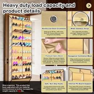 Over The Door <b>Shoe</b> Organizer 20 Pockets Holds 30 Pairs Beige Fabric With Mesh For Boots Sneakers Heels - Product Image 3