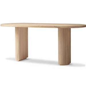 Mesa de Comedor Rectangular de Madera de Roble Estilo Byron de Source Factory, Base con Diseño Geométrico para Proyectos de Hoteles y Villas - Product Image 1