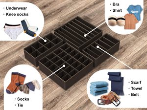 Lot de 4 organiseurs de tiroirs pour chaussettes et sous-vêtements, séparateurs pliables en tissu pour commodes et placards, et bacs de rangement pour vêtements de bébé - Product Image 3