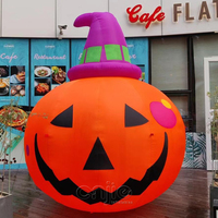 Calabaza Inflable Gigante con Sombrero, Decoración Luminosa LED para Jardín, Patio, Fiesta de Halloween