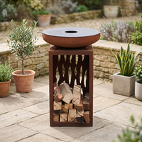 Brasero de jardin robuste de style moderne en acier Corten, plancha ronde