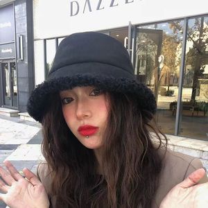 Lambswool Fisherman Hat Winter Warm Fleece Lining Unisex Bucket Hat Khaki Black White Caramel Wide Brim Cover Face - Product Image 3