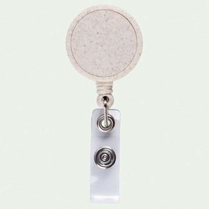 Porte-badge rétractable rond en paille de blé et bambou, écologique, fabriqué à partir de matériaux naturels - Product Image 4