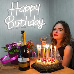 Enseigne néon Joyeux Anniversaire à LED Dimmable pour Fête, Maison et Décoration de Centre Commercial - Étanche IPX3, Décoration Murale, Texte/Logo Personnalisable - Product Image 1