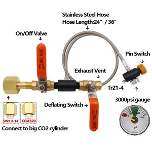 Adaptador de Cilindro para Recarga de CO2, Kit de Conexión para Estación de Llenado de Bebidas Carbonatadas, Manguera de Acero Inoxidable de 24 Pulgadas, Válvula Doble con Manómetro - Product Image 4