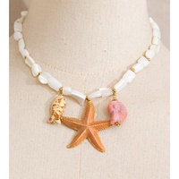 JINYOU 2695 Collar de Acero Inoxidable Hecho a Mano, Serie Océano, Cadena de Conchas, Estrella de Mar Esmaltada, Caballito de Mar y Pez