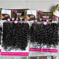 KEMY HAIR Lot de mèches de cheveux humains mélangés en gros, Perruques frontales en dentelle HD 13*4, Perruques de cheveux humains mélangés bouclés Pixie Kinky pour femmes noires