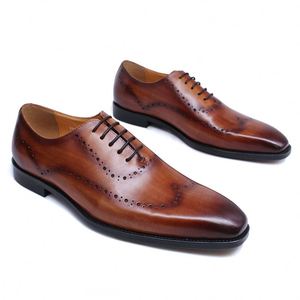 Classic British Style Office Party Formal Dress Shoes Genuine Leather Brogue Oxford Shoes Black Brown Business Shoes for Men - Product Image 5
