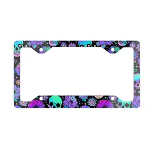 Kleurrijke Bloem Skelet Print Gotische Auto Decora Dames Auto Kentekenplaat Frame Auto Accessoires Kentekenplaat Bescherming Frame