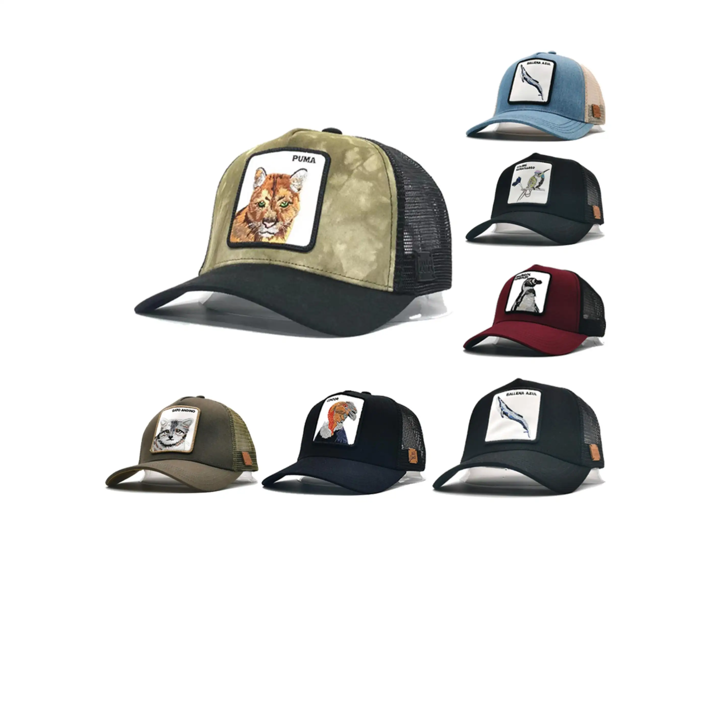 Wholesale New Popular Custom Patch Logo 5 Panel Curved Brim Baseball Mesh Anime Trucker caps hat