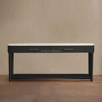MYHOME 2026 NOUVELLE ARRIVÉE Table Console Moderne de Luxe Classique Wabi-Sabi en Bois Massif avec Plateau en Marbre pour Meubles de Salon