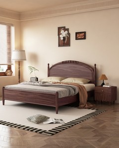 Solid Wood Double <b>Bed</b> Walnut French Curve <b>Headboard</b> Mid-Century Modern Bedroom Furniture <b>King</b>-<b>size</b> Zy888 Solid Oak Frame - Product Image 2
