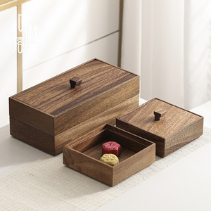 Caja de Almacenamiento Multicapa de Madera de Nogal con Tapa, Rectangular, para Refrigerios, Postres, Dulces, Alimentos, Caja Decorativa para Sala de Estar - Product Image 1