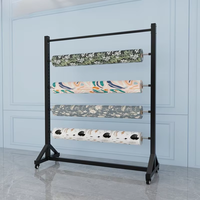 Porte-rouleaux de tissu textile sur roulettes avec étagère suspendue, idéal pour la maison, les nappes et les expositions.