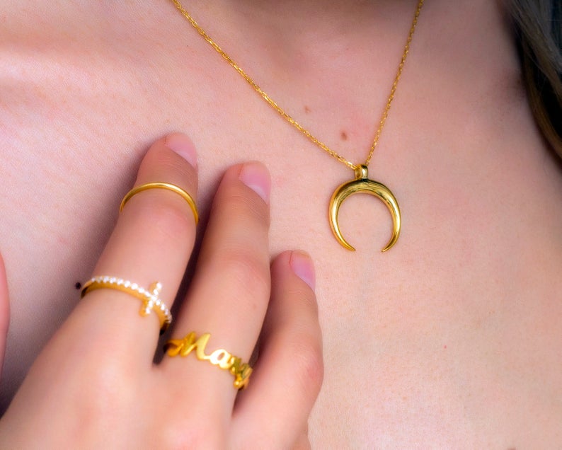 Shop Our New Fashion 18k Gold Plated Half Moon Necklace
