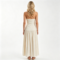 Nuevo Vestido Maxi de Verano 2026 para Mujer, Sólido, Bordado, Casual, Elegante, con Tirantes Anchos, Halter, Sin Mangas, Espalda Descubierta, Cintura Natural, Corte Frontal
