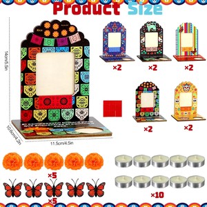 Kit <span class=keywords><strong>de</strong></span> Altar para el Día <span class=keywords><strong>de</strong></span> los <span class=keywords><strong>Muertos</strong></span>, Decoraciones <span class=keywords><strong>de</strong></span> <span class=keywords><strong>Ofrenda</strong></span> Estilo <span class=keywords><strong>Mini</strong></span> Calavera <span class=keywords><strong>de</strong></span> Azúcar, Materiales <span class=keywords><strong>de</strong></span> Madera y Seda, Incluye Portavelas y Cuadro - Product Image 2
